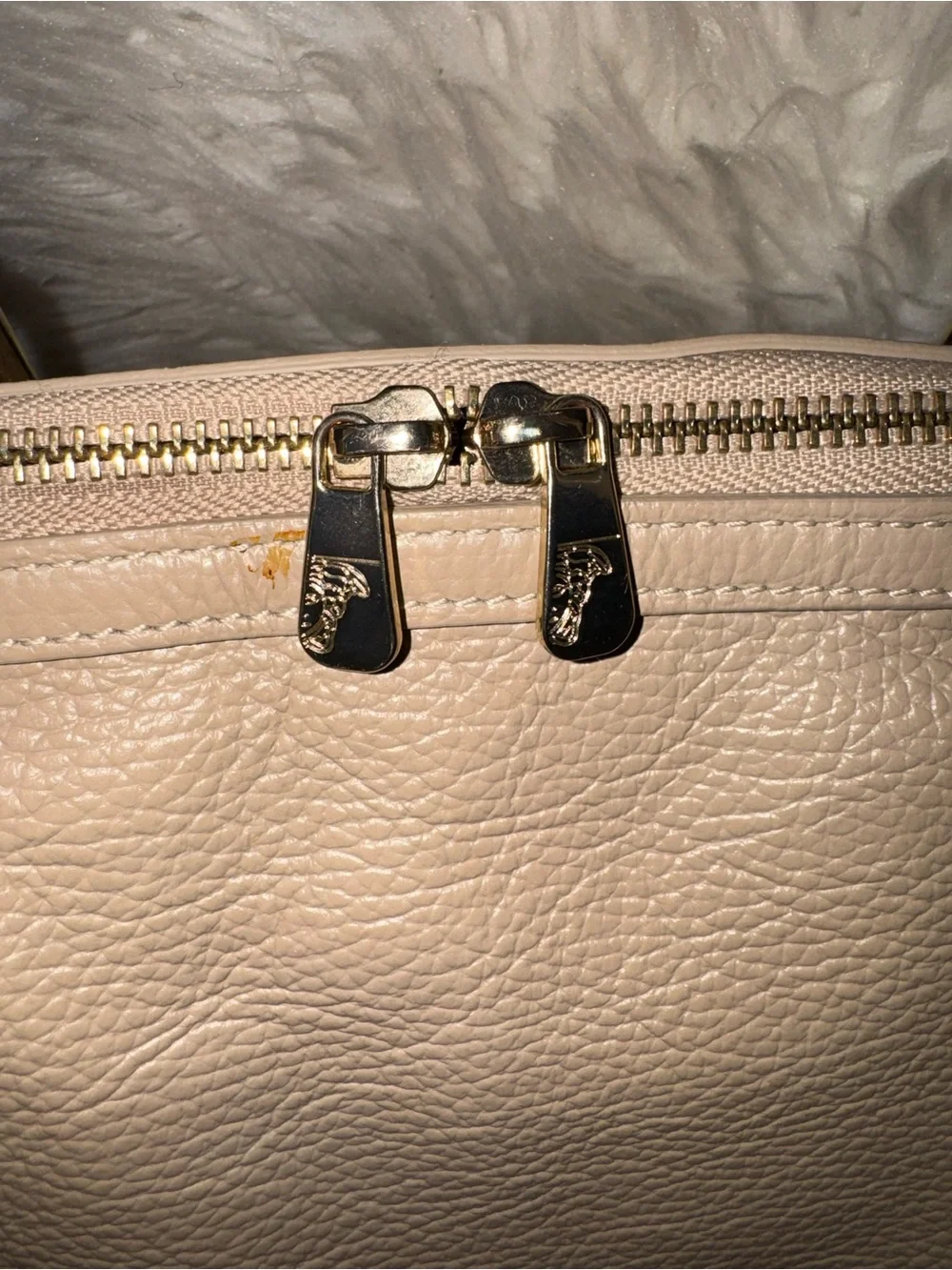 Versace Collection Taupe Pebbled Leather Satchel with Gold Hardware